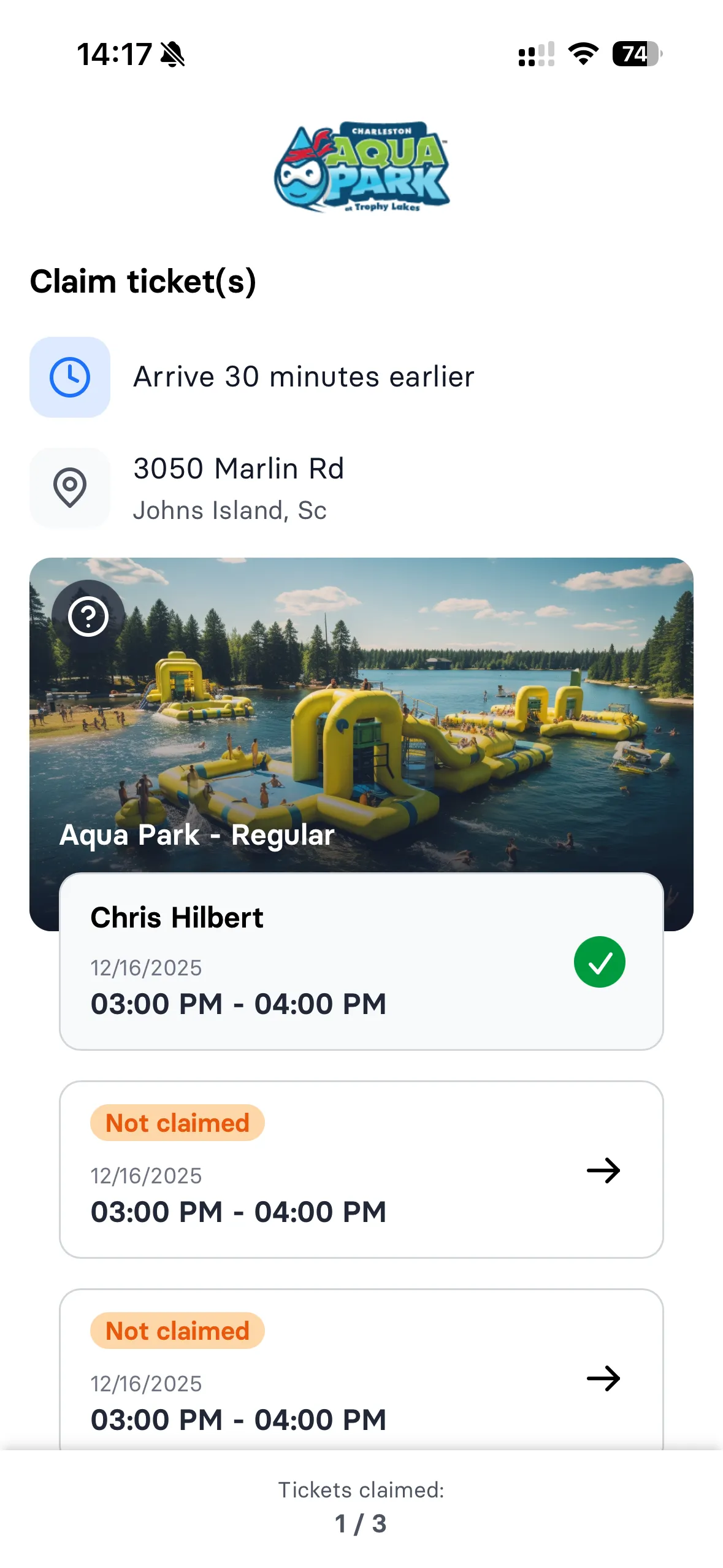 Ticket claiming and waiver signing - step 3