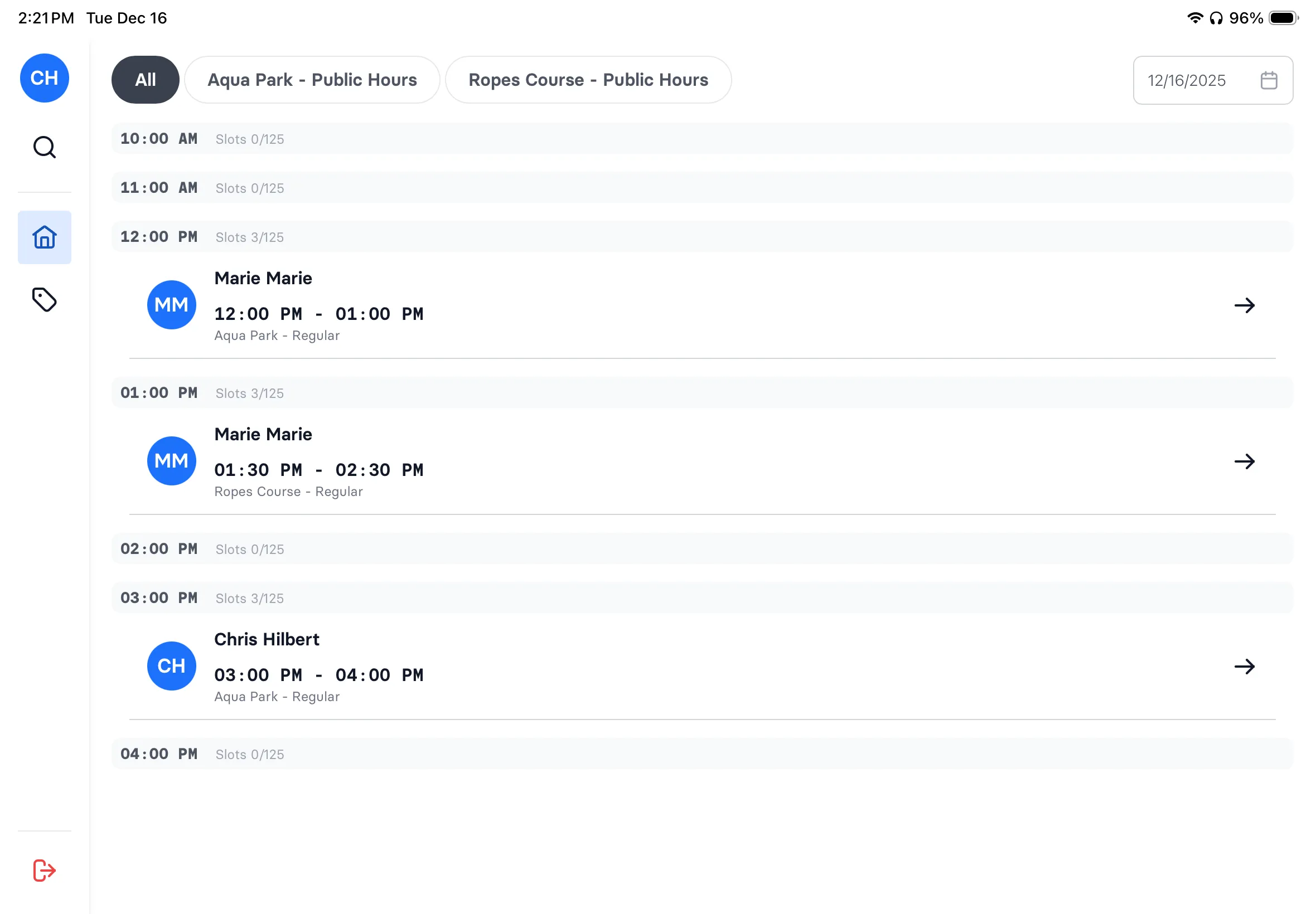 iPad POS check-in interface - step 1