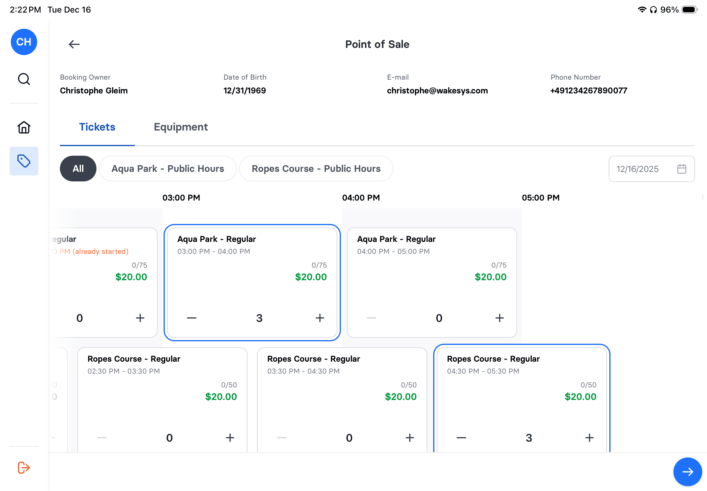 Walk-in sales flow - step 3