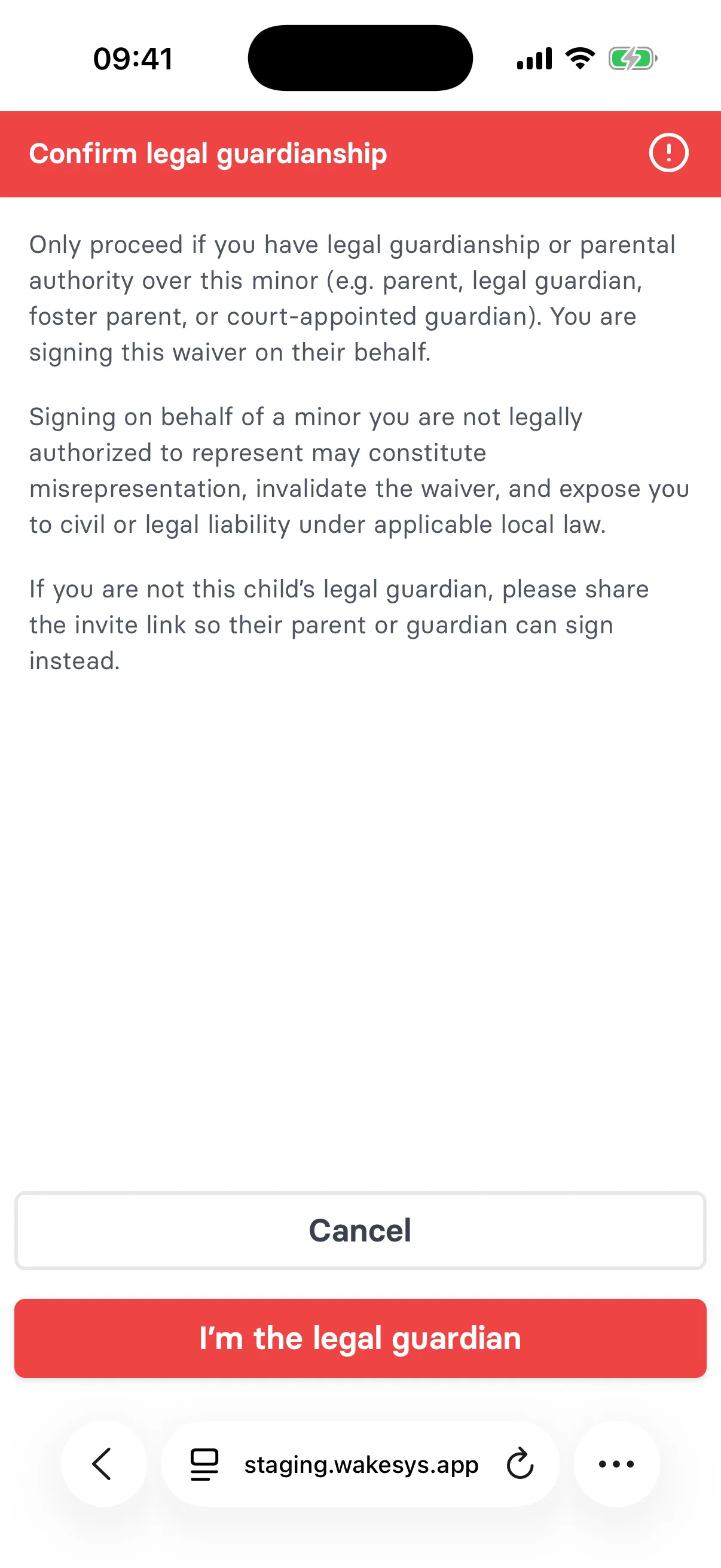Confirm guardianship before signing for a child