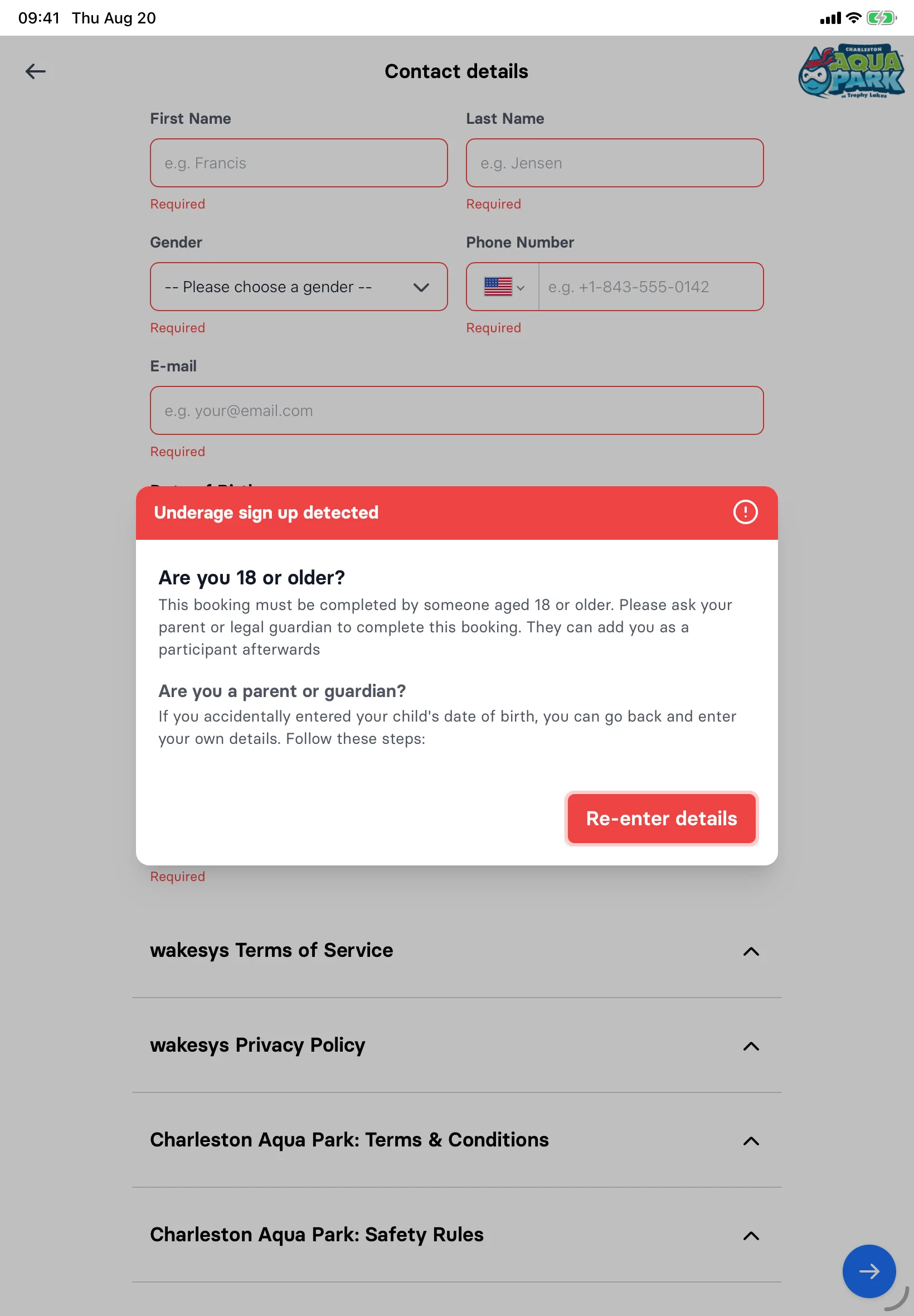A guided path when a minor tries to book