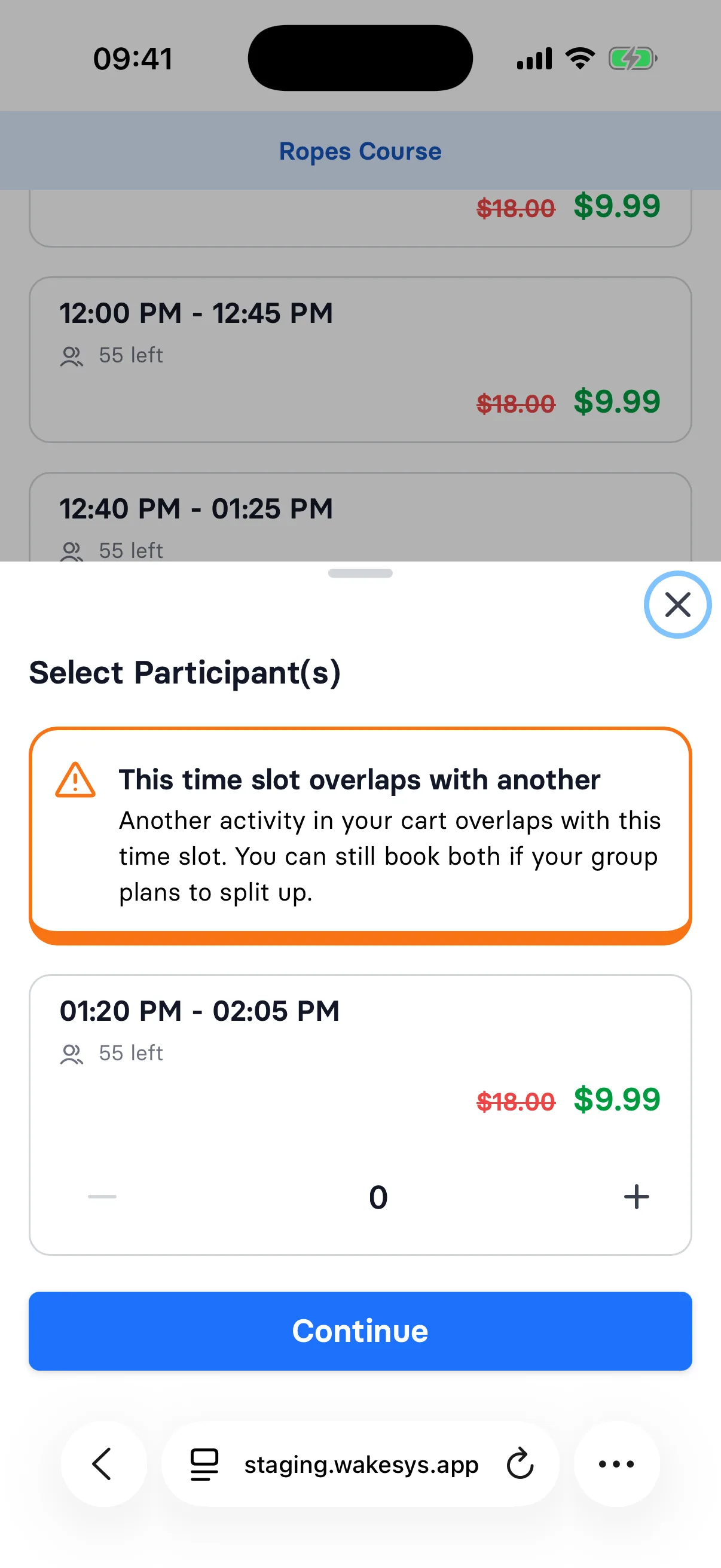 A warning when two activities clash