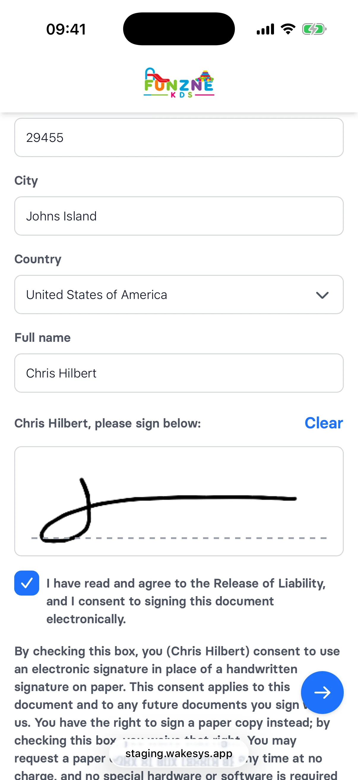 Digital waiver signing - step 2