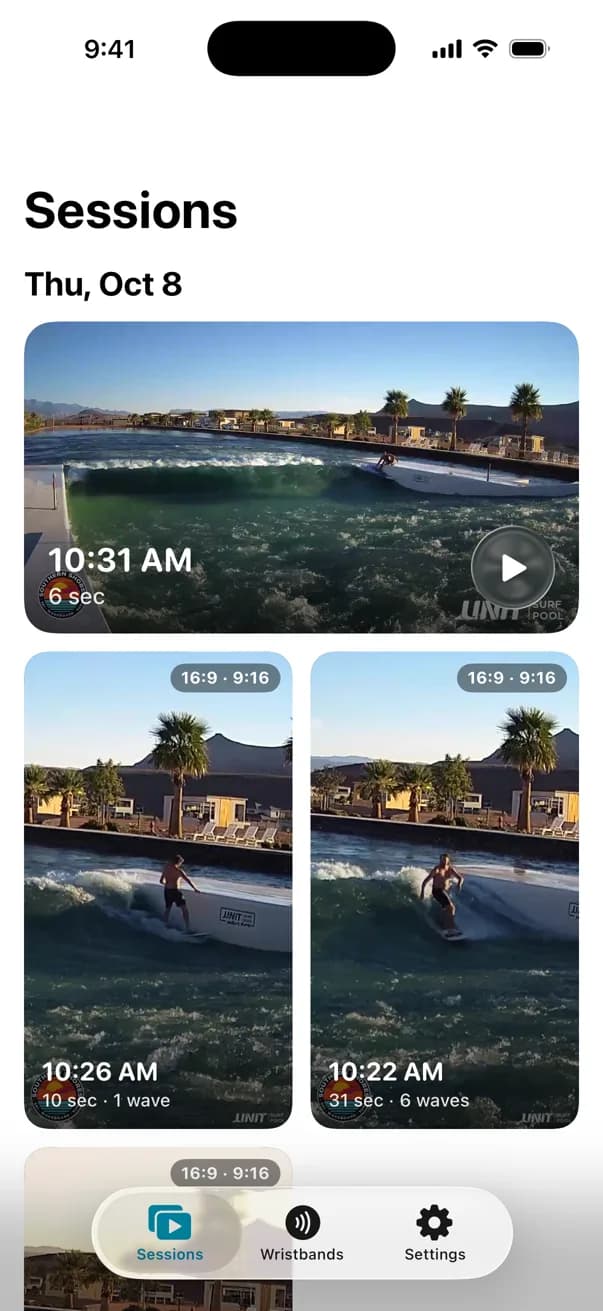 Sessions in der Surf Videos App, mit einem neuen Clip von heute