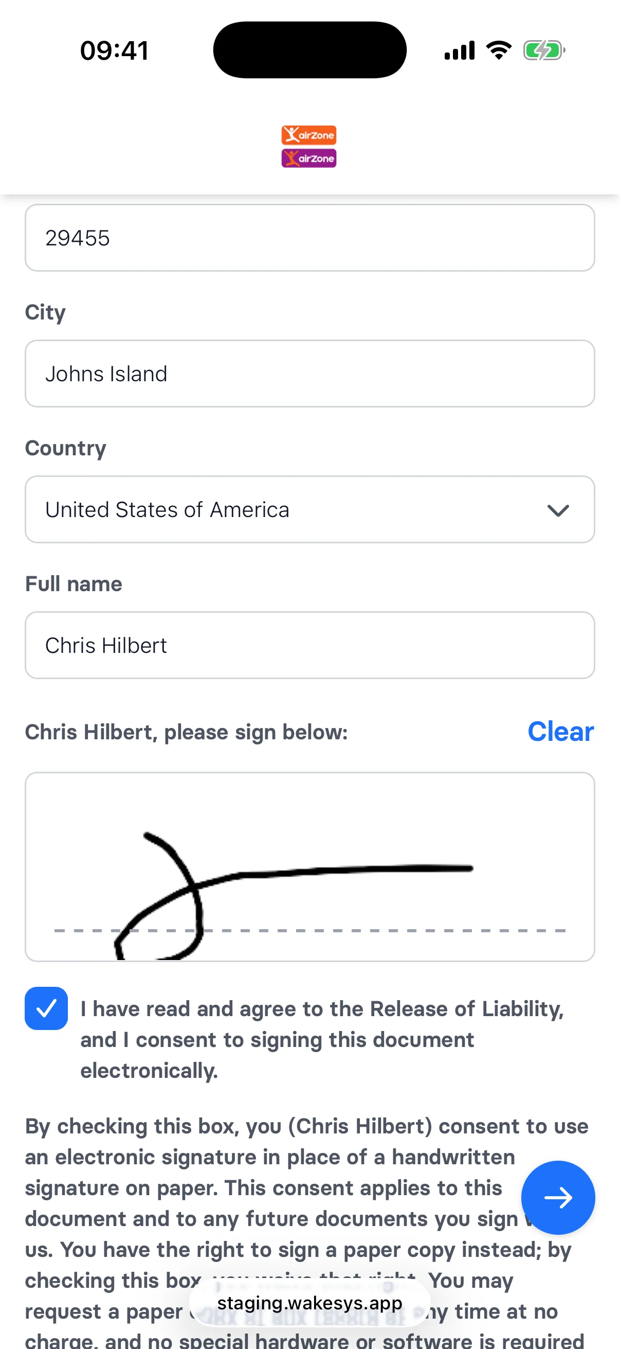Digital waiver signing - step 2